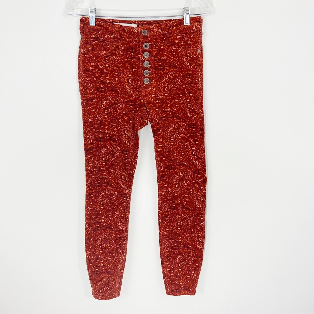 Anthropologie Pilcro High Rise Skinny Corduroy Pants in Orange Motif - Picture 2 of 9